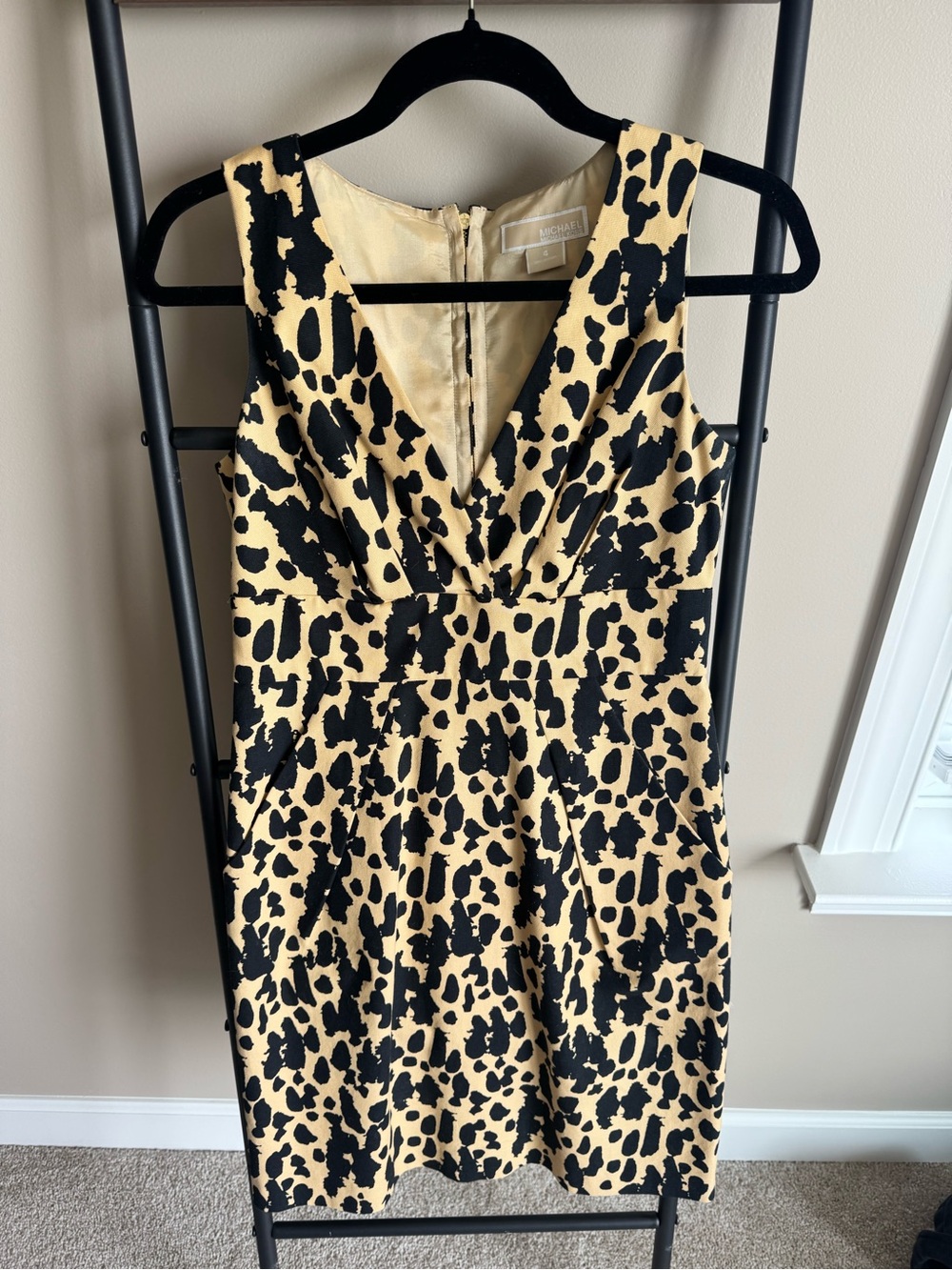 Michael Kors Black and Cream Animal-Print V-Neck Dress